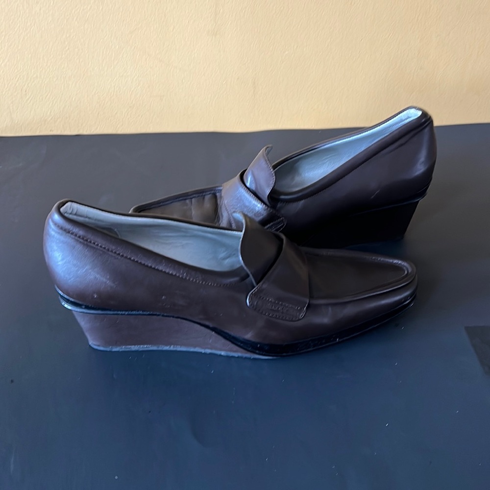 Stephane Kelian Brown Leather Wedge Loafers 7